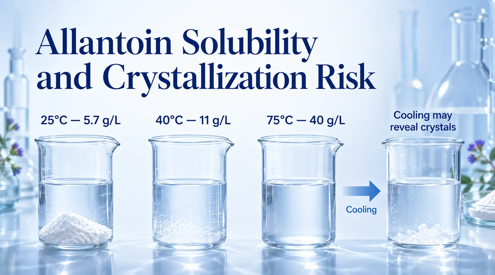 Allantoin water solubility at different temperatures and recrystallization risk after cooling