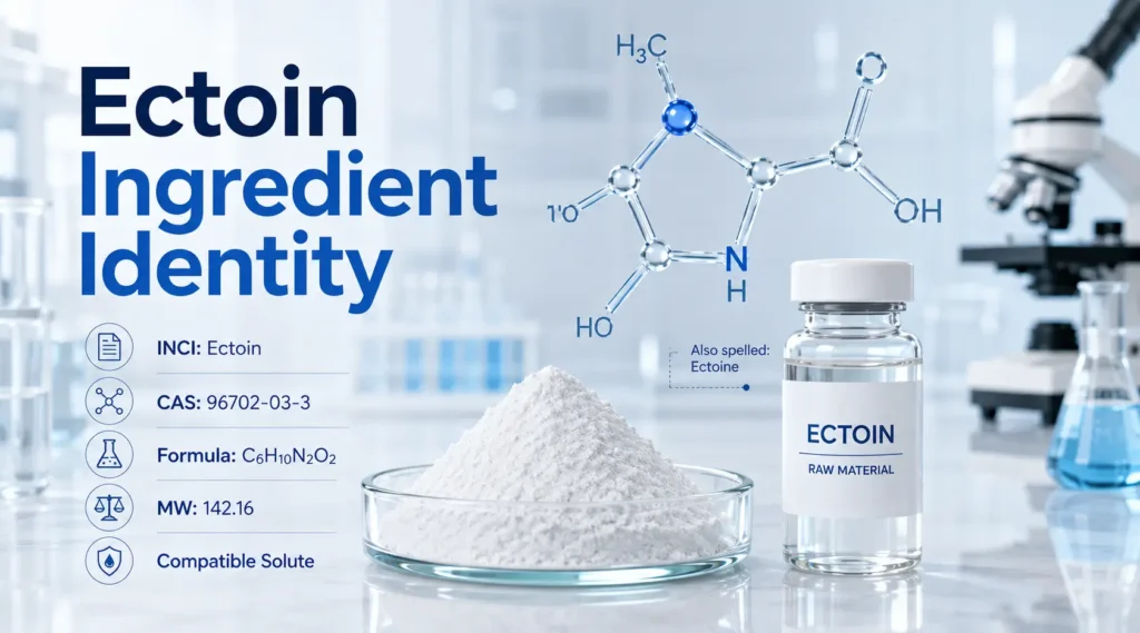 Ectoin ingredient identity including INCI CAS number and molecular structure