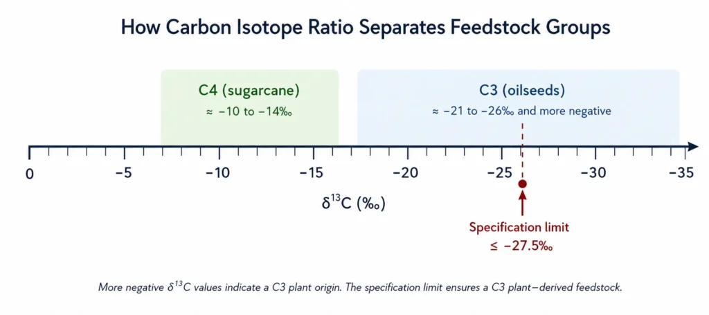 How Carbon Isotope Ratio Separates Feedstock Groups