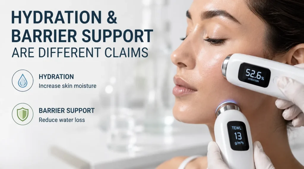 Difference between Ectoin hydration claims barrier support claims and finished product validation.