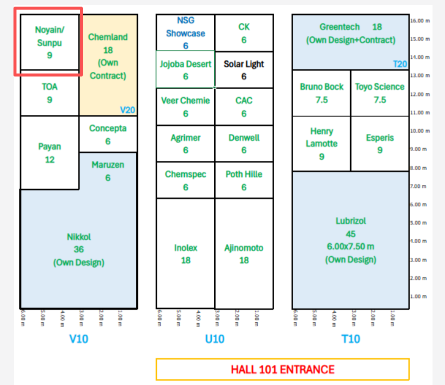 NOYAIN Booth V10, Hall 101 – in-cosmetics Asia 2026. Our booth location is highlighted in red.